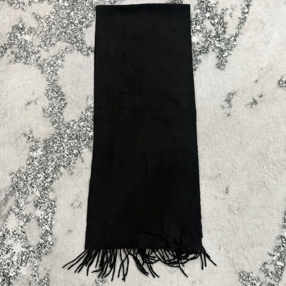 Portolano 100% Cashmere Scarf Black Fringe Soft Winter  Luxury Solid